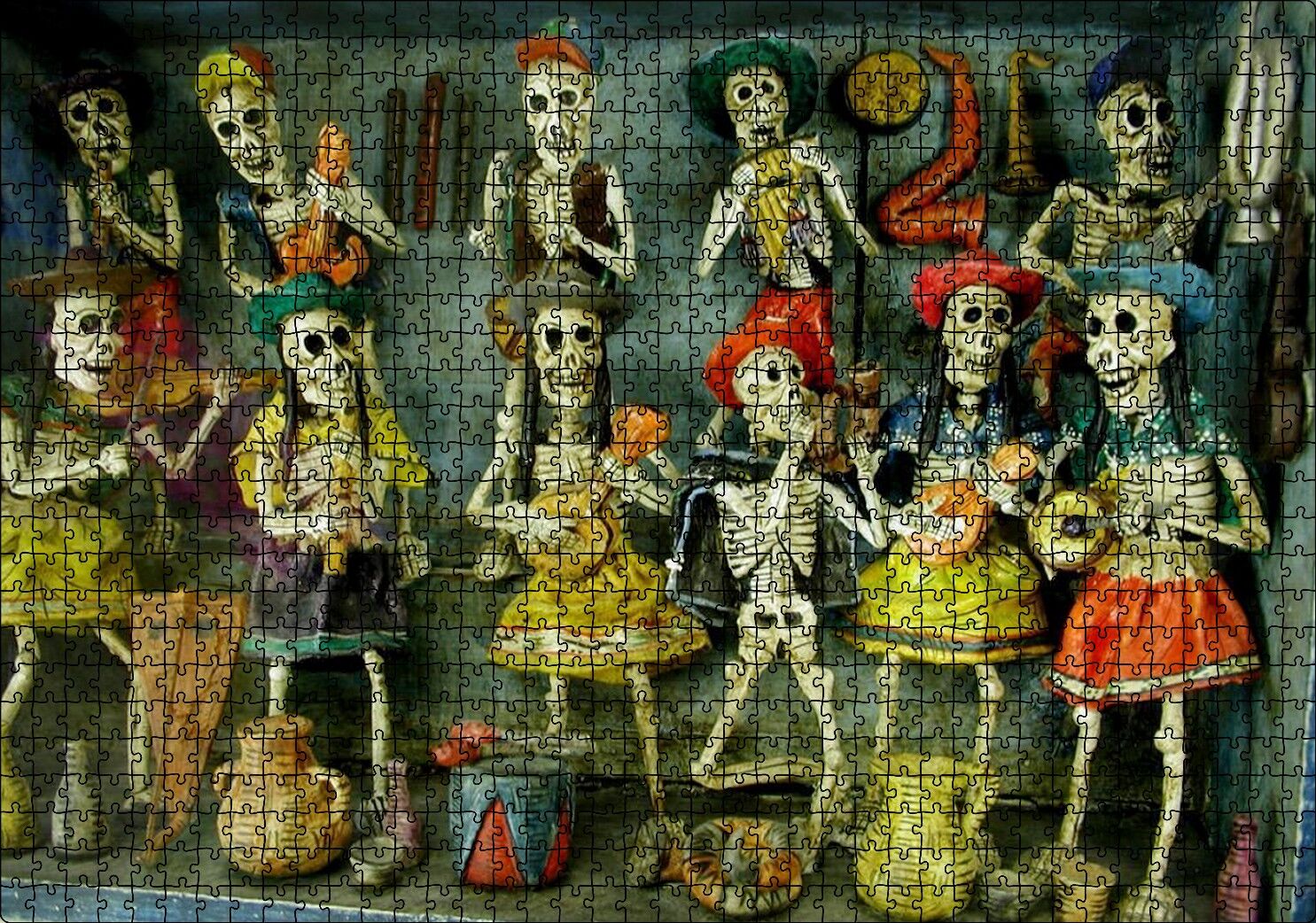 Ölü Gelin ve Arkasında Kurukafa Desenleri Puzzle Yapboz MDF Ahşap 1000 Parça 49 cm X 68 cm