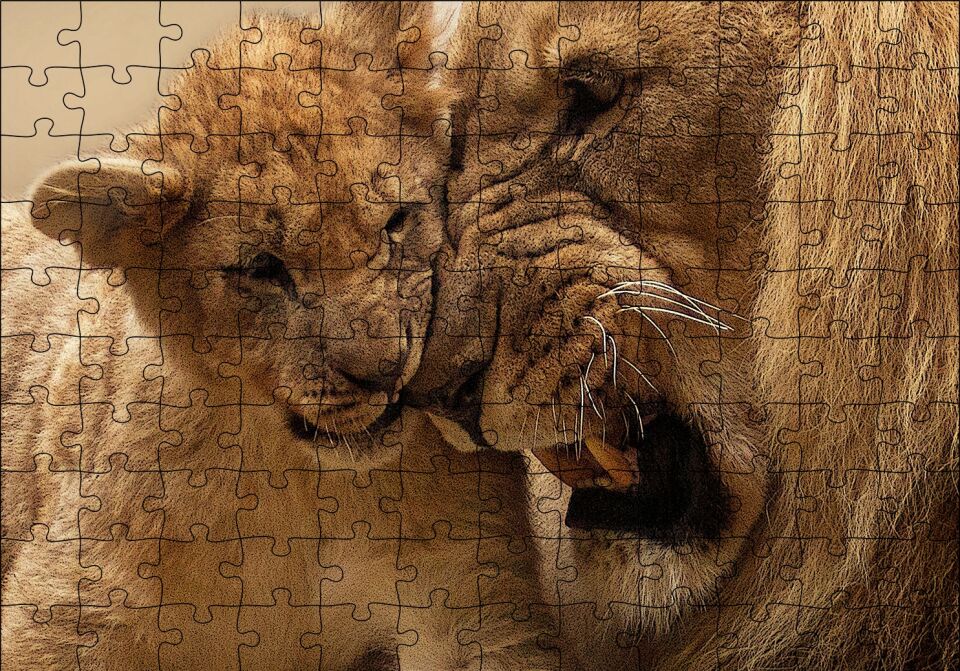 Erkek Aslan ve Evladı Puzzle Yapboz MDF Ahşap 120 Parça 24 cm X 34 cm