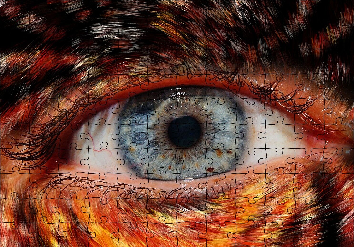 Damarlı Mavi Göz Makro Çekim Puzzle Yapboz MDF Ahşap