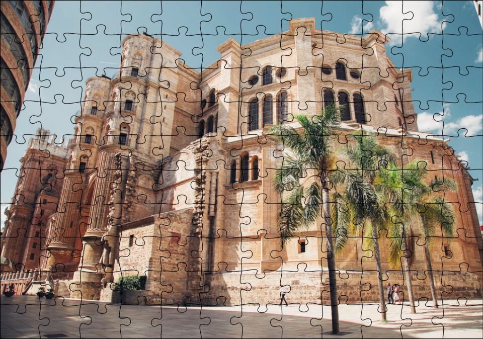 İspanya Muhteşem Katedral ve Gökyüzü Puzzle Yapboz MDF Ahşap 120 Parça 24 cm X 34 cm
