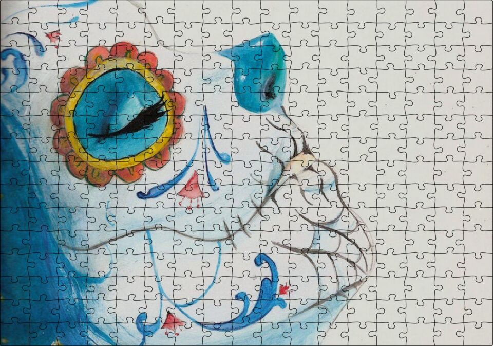 Ölülerin Günü Boyalı Yüz Puzzle Yapboz MDF Ahşap 255 Parça 34 cm X 49 cm