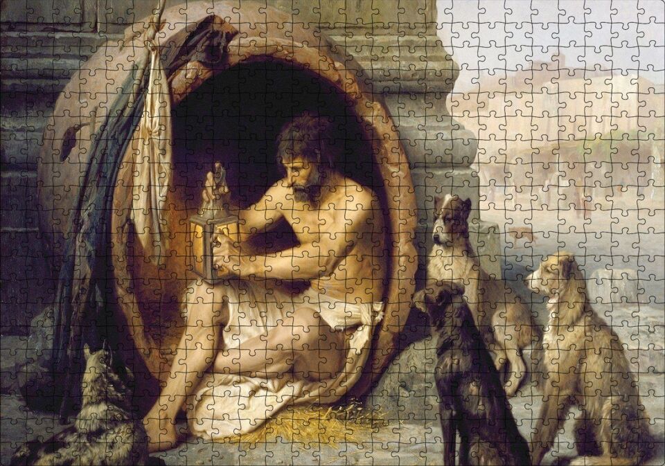 Fıçının İçindeki Diogenes ve Köpekler Puzzle Yapboz MDF Ahşap 500 Parça 49 cm X 68 cm