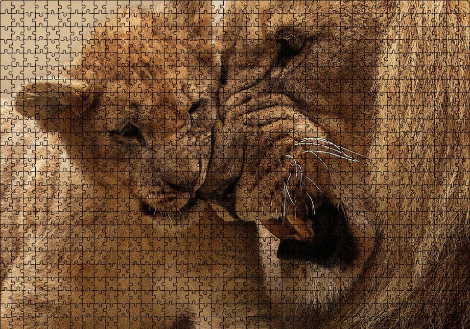 Erkek Aslan ve Evladı Puzzle Yapboz MDF Ahşap 1000 Parça 49 cm X 68 cm