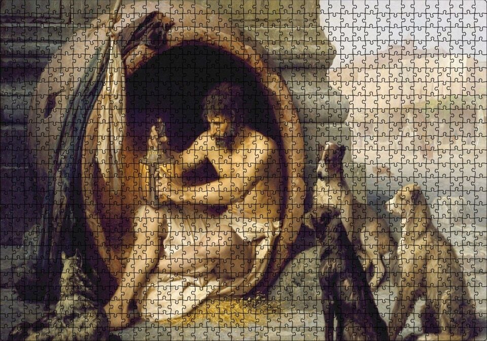 Fıçının İçindeki Diogenes ve Köpekler Puzzle Yapboz MDF Ahşap 1000 Parça 49 cm X 68 cm