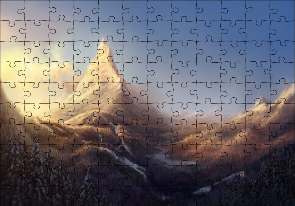 Kış ve Dağlar Yağlıboya Puzzle Yapboz MDF Ahşap 120 Parça 24 cm X 34 cm