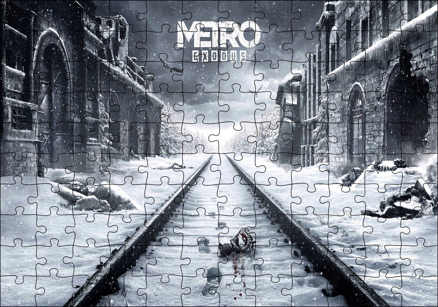 Metro Çıkışı Tarihi Binalar Karlı Raylar Görseli Puzzle Yapboz MDF Ahşap 120 Parça 24 cm X 34 cm