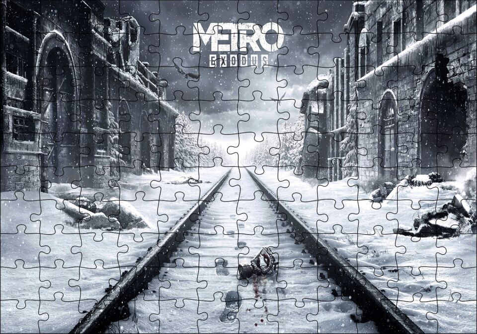 Metro Çıkışı Tarihi Binalar Karlı Raylar Görseli Puzzle Yapboz MDF Ahşap 120 Parça 24 cm X 34 cm
