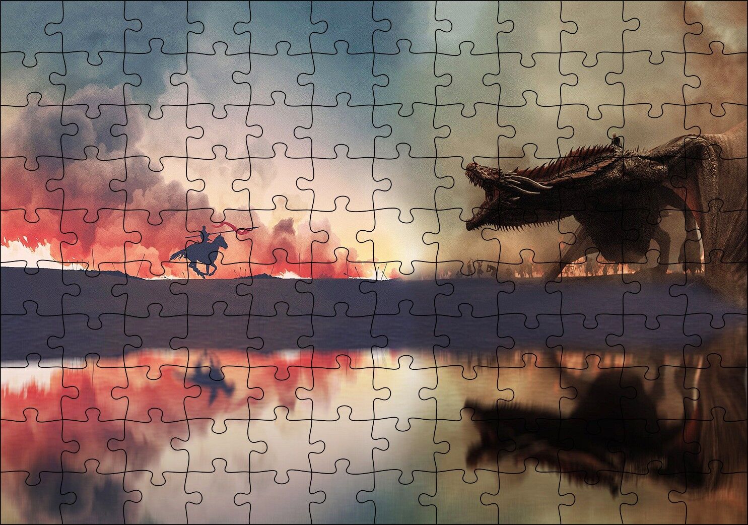 Game of Thrones Ejderhayla Savaş Puzzle Yapboz MDF Ahşap 120 Parça 24 cm X 34 cm