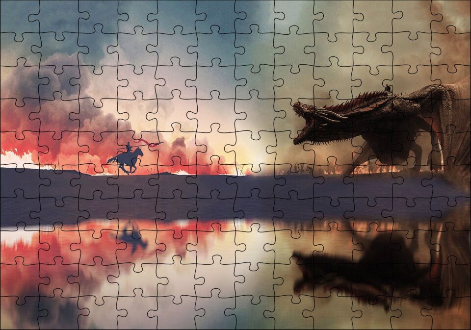 Game of Thrones Ejderhayla Savaş Puzzle Yapboz MDF Ahşap 120 Parça 24 cm X 34 cm