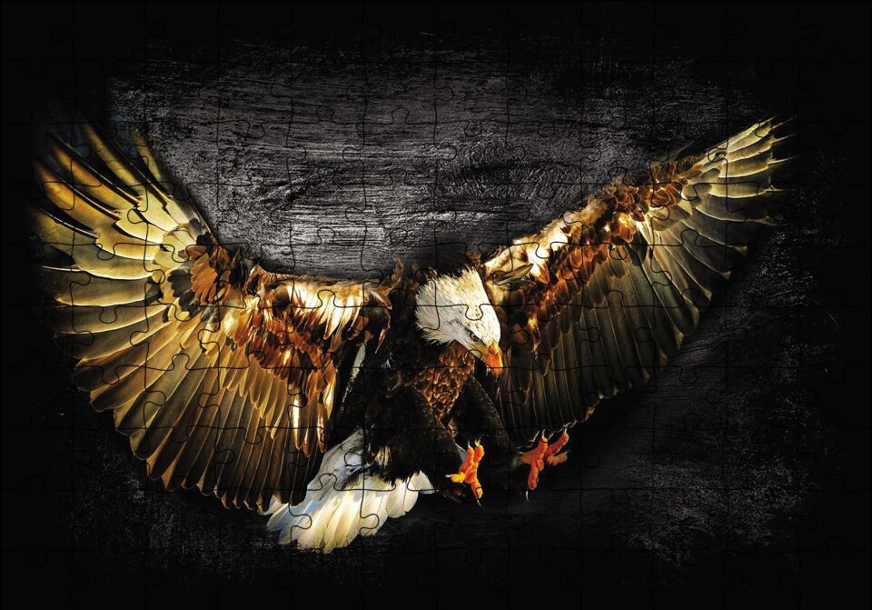 Siyah Zeminde Kartal Puzzle Yapboz MDF Ahşap