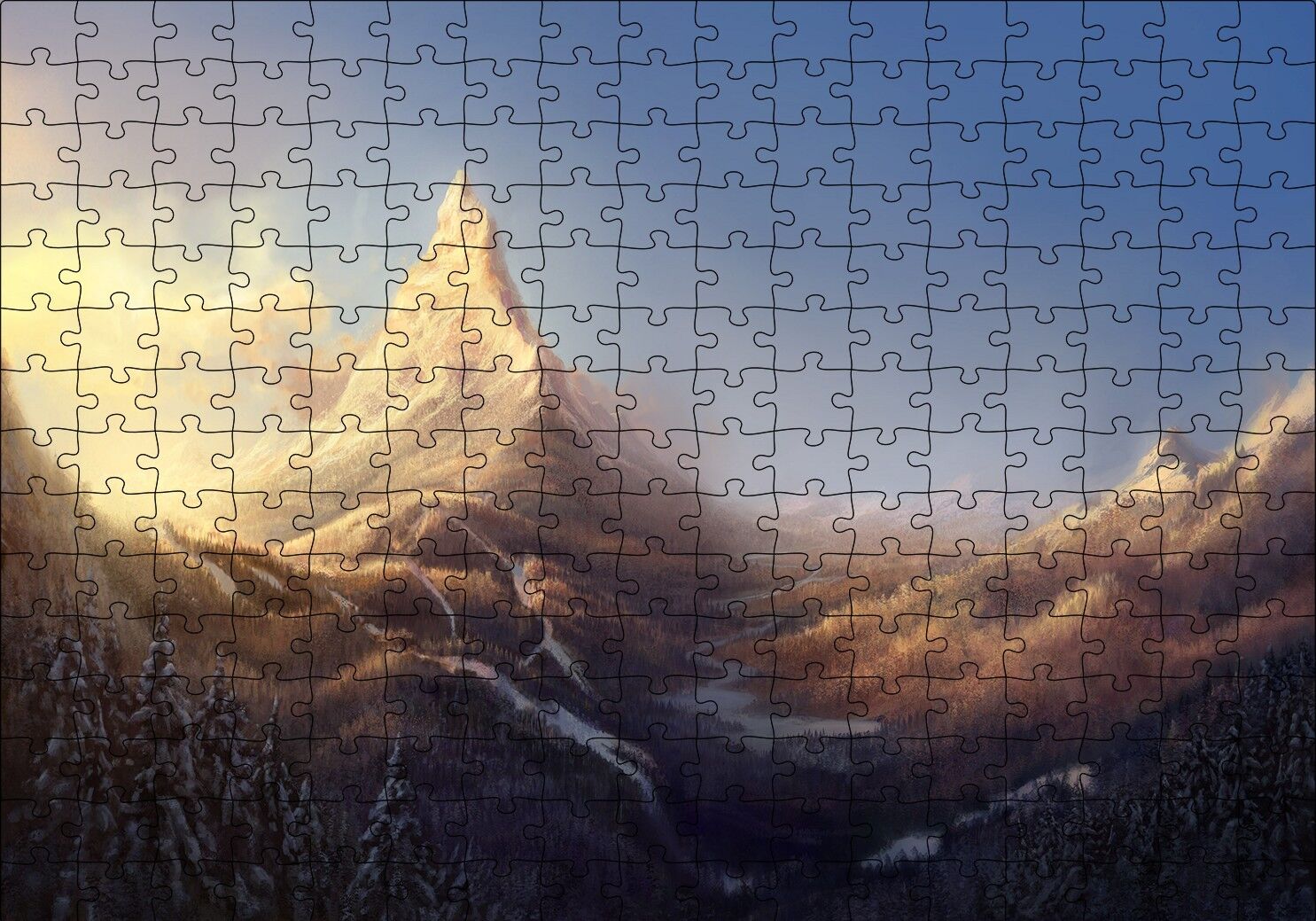 Kış ve Dağlar Yağlıboya Puzzle Yapboz MDF Ahşap 255 Parça 34 cm X 49 cm