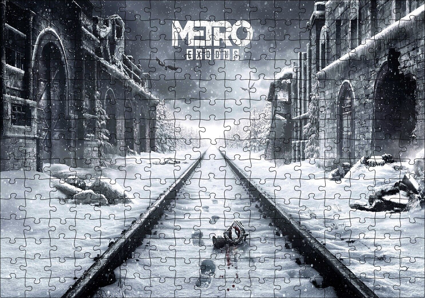 Metro Çıkışı Tarihi Binalar Karlı Raylar Görseli Puzzle Yapboz MDF Ahşap 255 Parça 34 cm X 49 cm