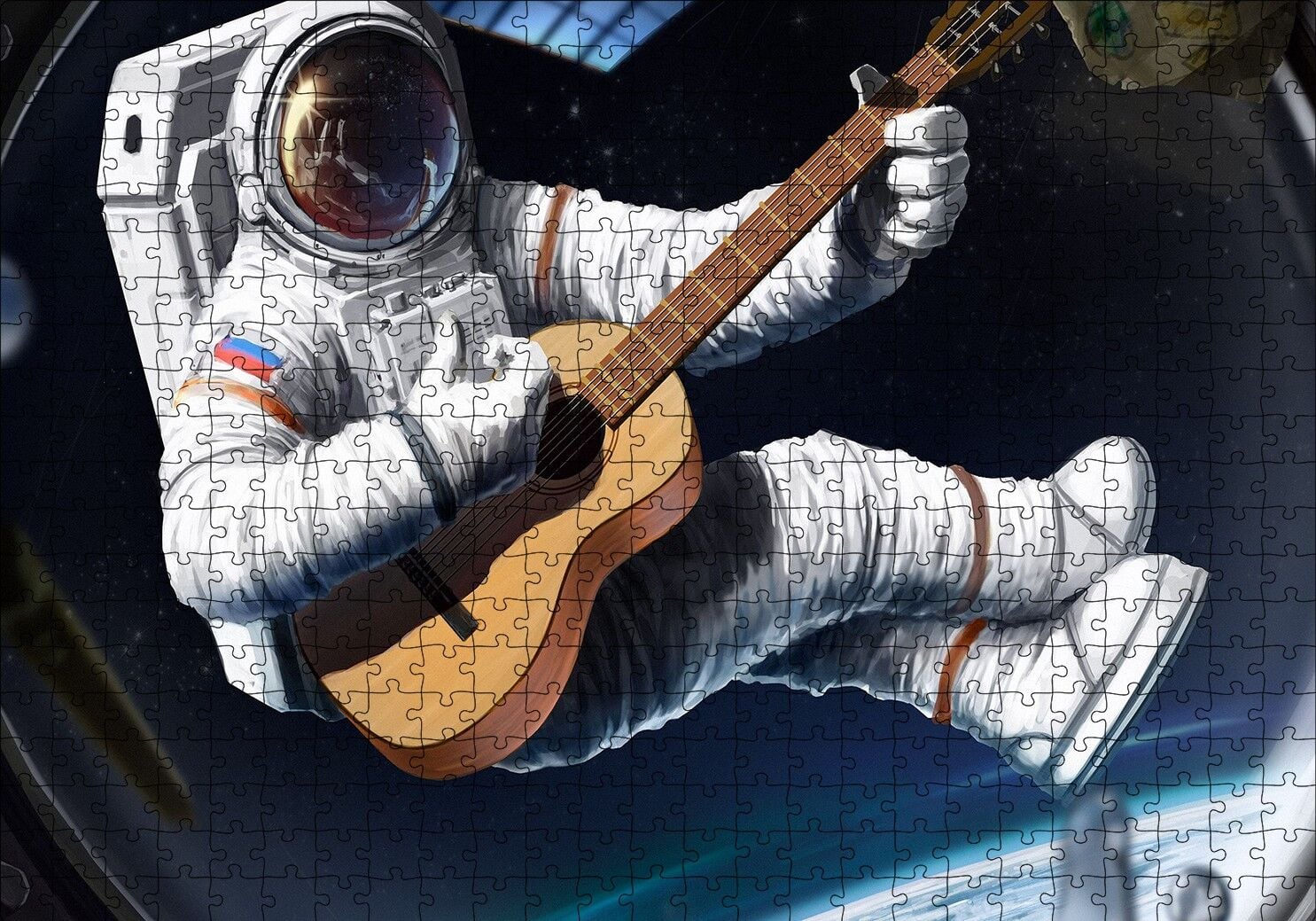 Klasik Gitar Çalan Astronot Puzzle Yapboz MDF Ahşap 500 Parça 49 cm X 68 cm