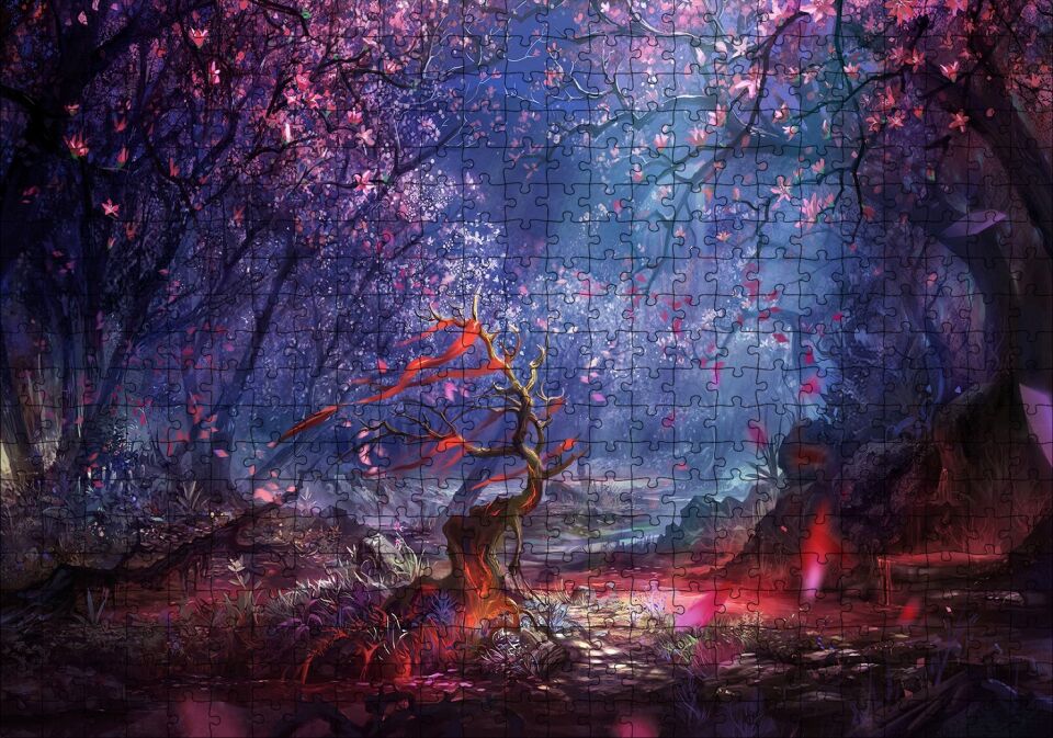 Fantazi Sanat Ağaçlar Ve Nehir Görseli Puzzle Yapboz MDF Ahşap 500 Parça 49 cm X 68 cm