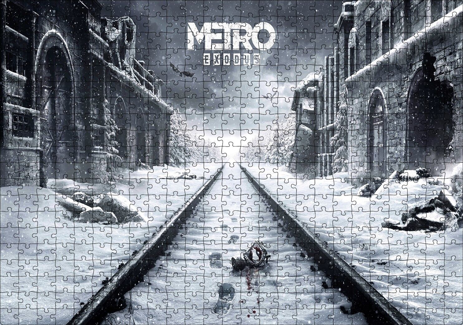 Metro Çıkışı Tarihi Binalar Karlı Raylar Görseli Puzzle Yapboz MDF Ahşap 500 Parça 49 cm X 68 cm