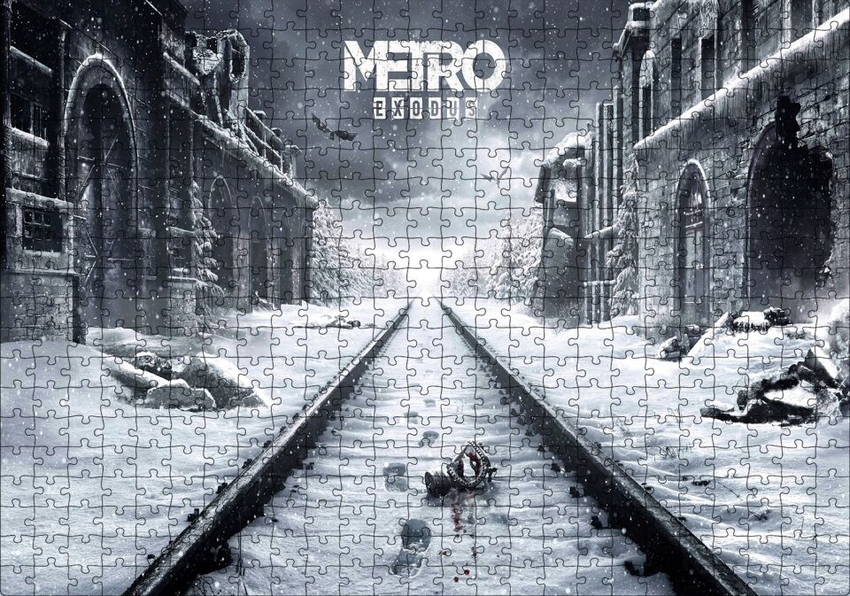 Metro Çıkışı Tarihi Binalar Karlı Raylar Görseli Puzzle Yapboz MDF Ahşap 500 Parça 49 cm X 68 cm