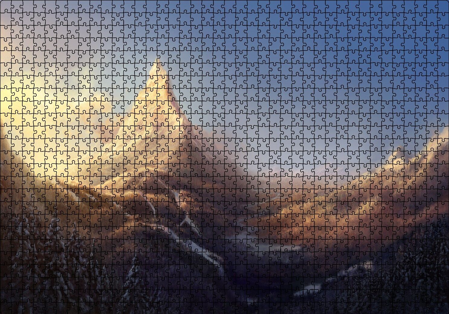Kış ve Dağlar Yağlıboya Puzzle Yapboz MDF Ahşap 1000 Parça 49 cm X 68 cm