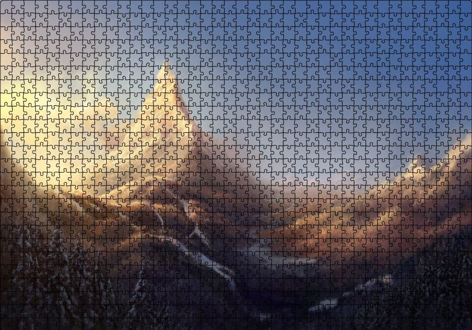 Kış ve Dağlar Yağlıboya Puzzle Yapboz MDF Ahşap 1000 Parça 49 cm X 68 cm