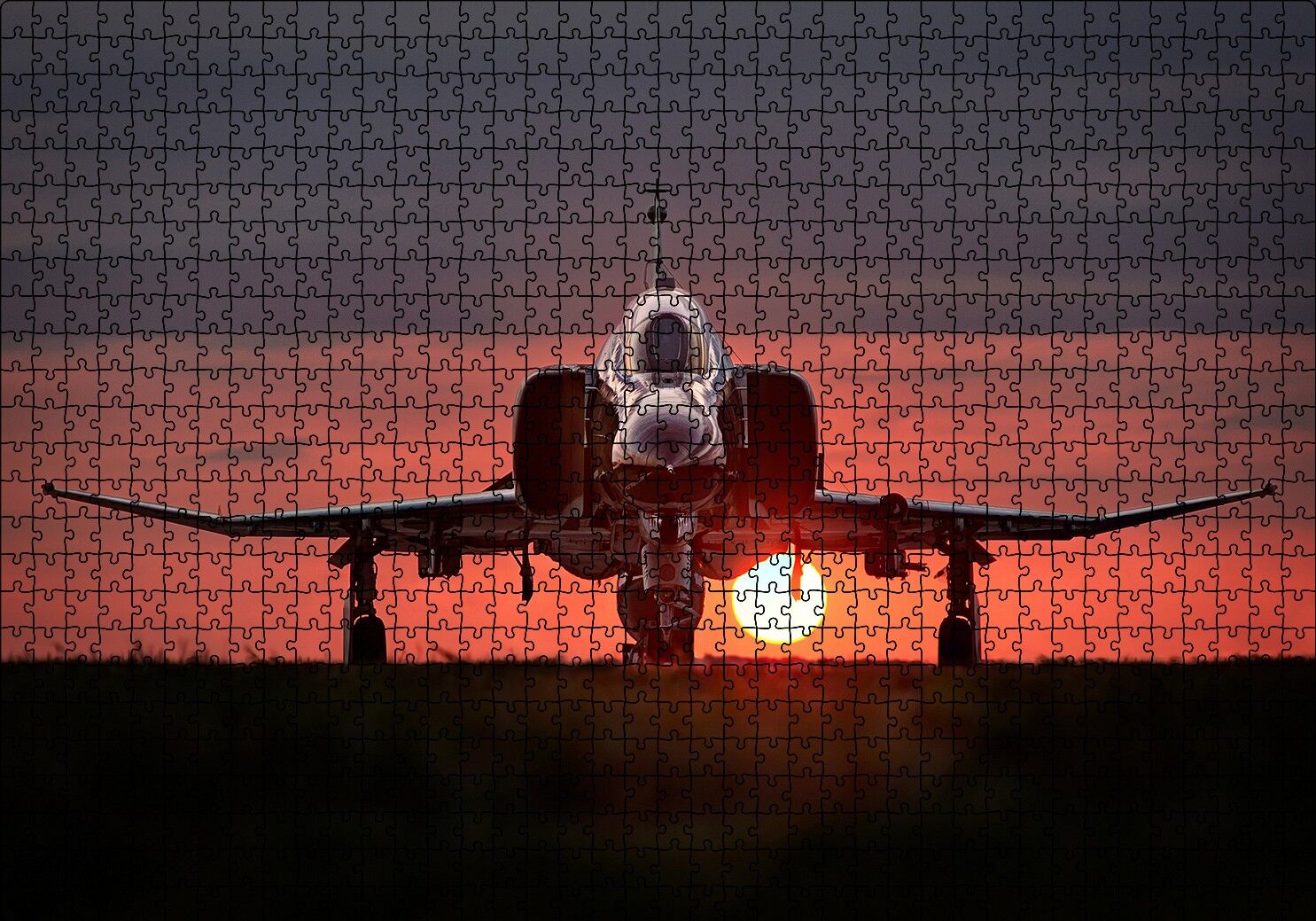 F4 Phantom Süpersonik Jet ve Günbatımı Puzzle Yapboz MDF Ahşap 1000 Parça 49 cm X 68 cm