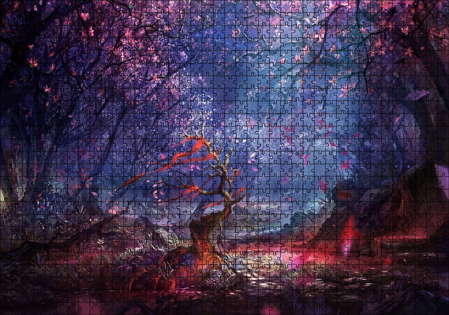Fantazi Sanat Ağaçlar Ve Nehir Görseli Puzzle Yapboz MDF Ahşap 1000 Parça 49 cm X 68 cm