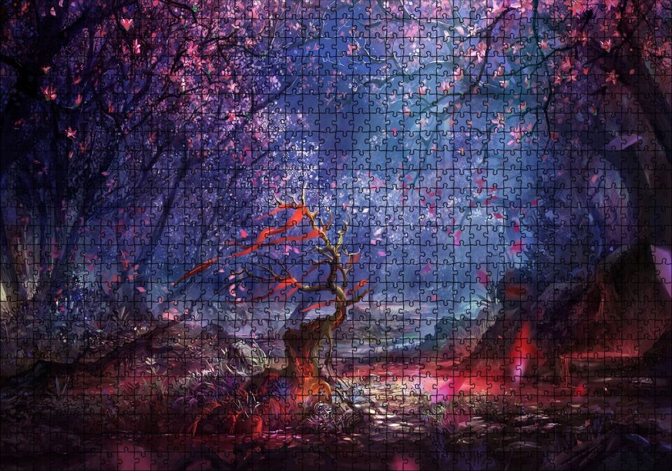 Fantazi Sanat Ağaçlar Ve Nehir Görseli Puzzle Yapboz MDF Ahşap 1000 Parça 49 cm X 68 cm