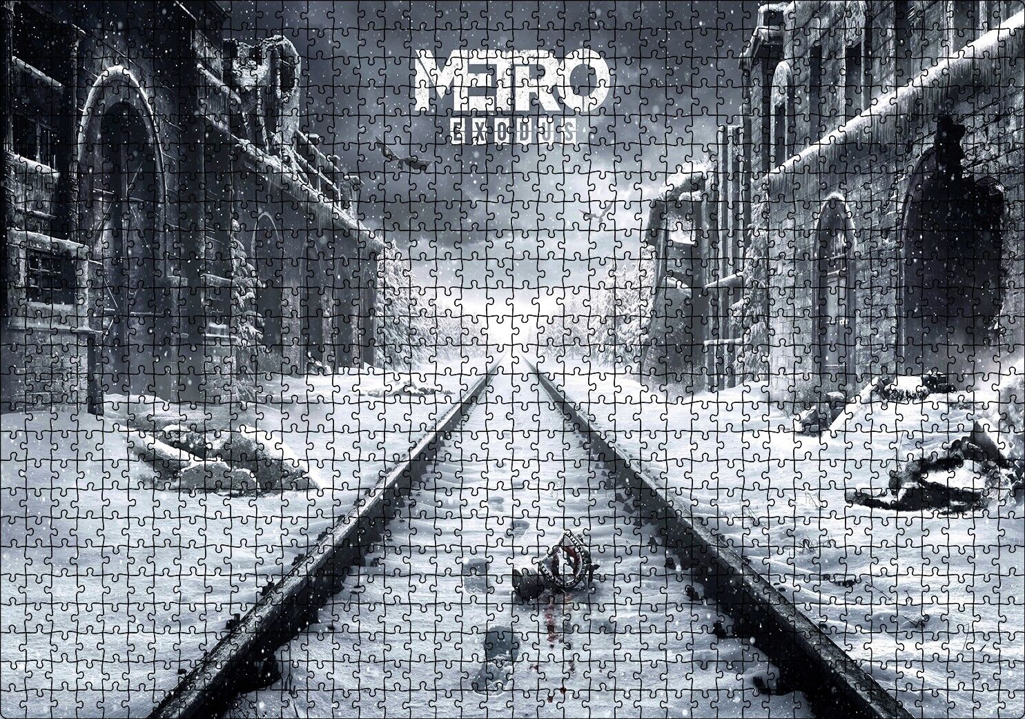 Metro Çıkışı Tarihi Binalar Karlı Raylar Görseli Puzzle Yapboz MDF Ahşap 1000 Parça 49 cm X 68 cm