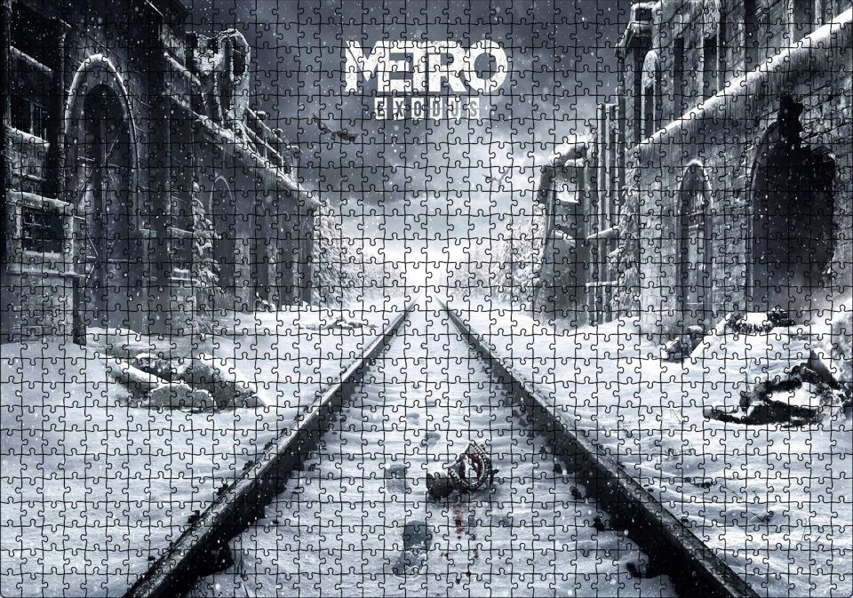 Metro Çıkışı Tarihi Binalar Karlı Raylar Görseli Puzzle Yapboz MDF Ahşap 1000 Parça 49 cm X 68 cm