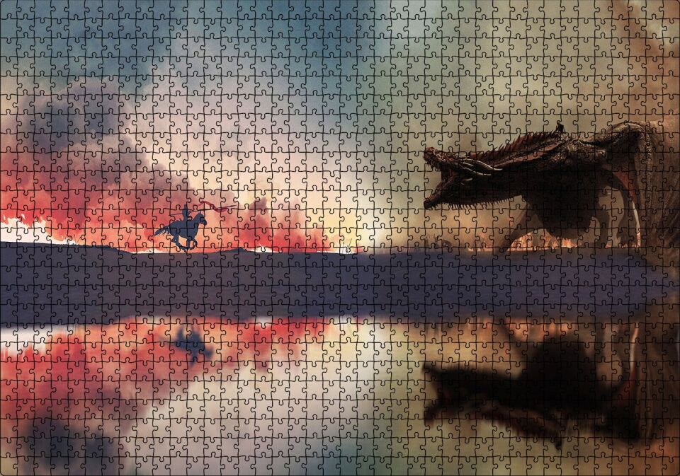 Game of Thrones Ejderhayla Savaş Puzzle Yapboz MDF Ahşap 1000 Parça 49 cm X 68 cm