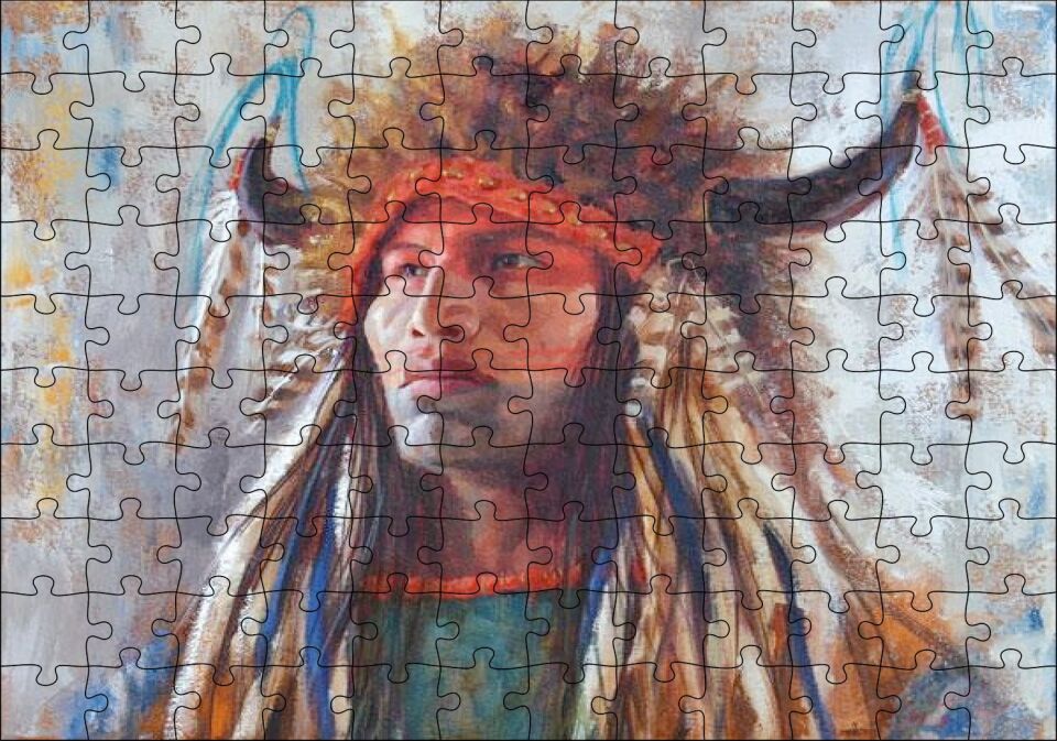 Kızılderili Erkek Savaşçı Görseli Puzzle Yapboz MDF Ahşap
