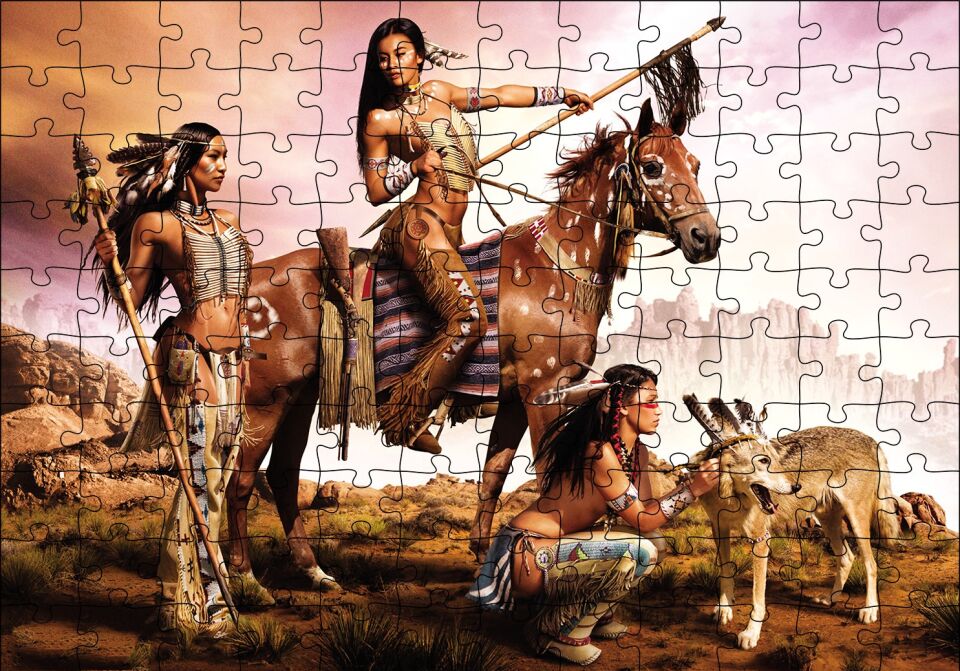 Kızılderili Kadınlar Puzzle Yapboz MDF Ahşap 120 Parça 24 cm X 34 cm