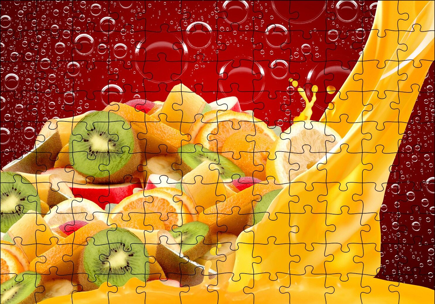 Kiwi, Portakal ve Elma Dilimleri Puzzle Yapboz MDF Ahşap 120 Parça 24 cm X 34 cm