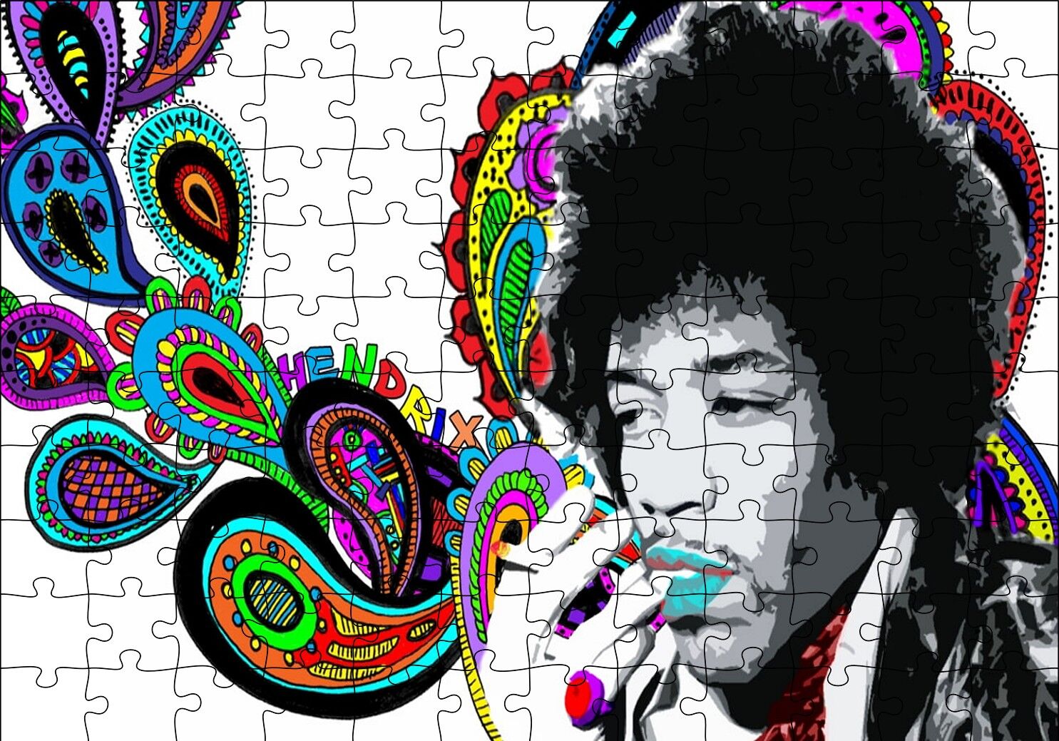 Jimi Hendrix Soyut Şekiller Puzzle Yapboz MDF Ahşap