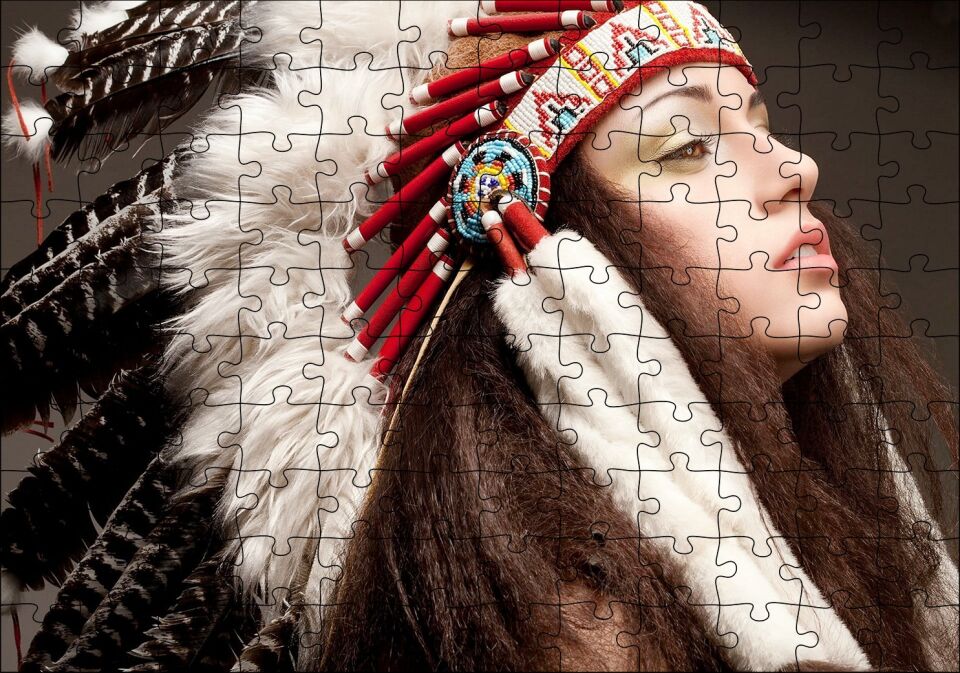 Kızılderili Erkek Savaşçı Görseli Puzzle Yapboz MDF Ahşap