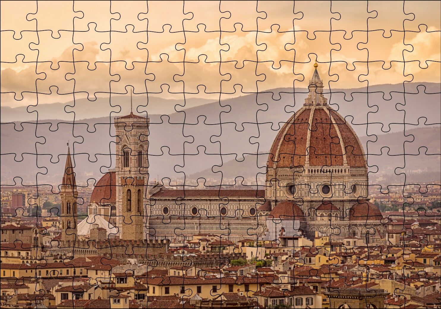 İtalya Floransa Gündoğumunda Şehir Manzarası Puzzle Yapboz MDF Ahşap 120 Parça 24 cm X 34 cm