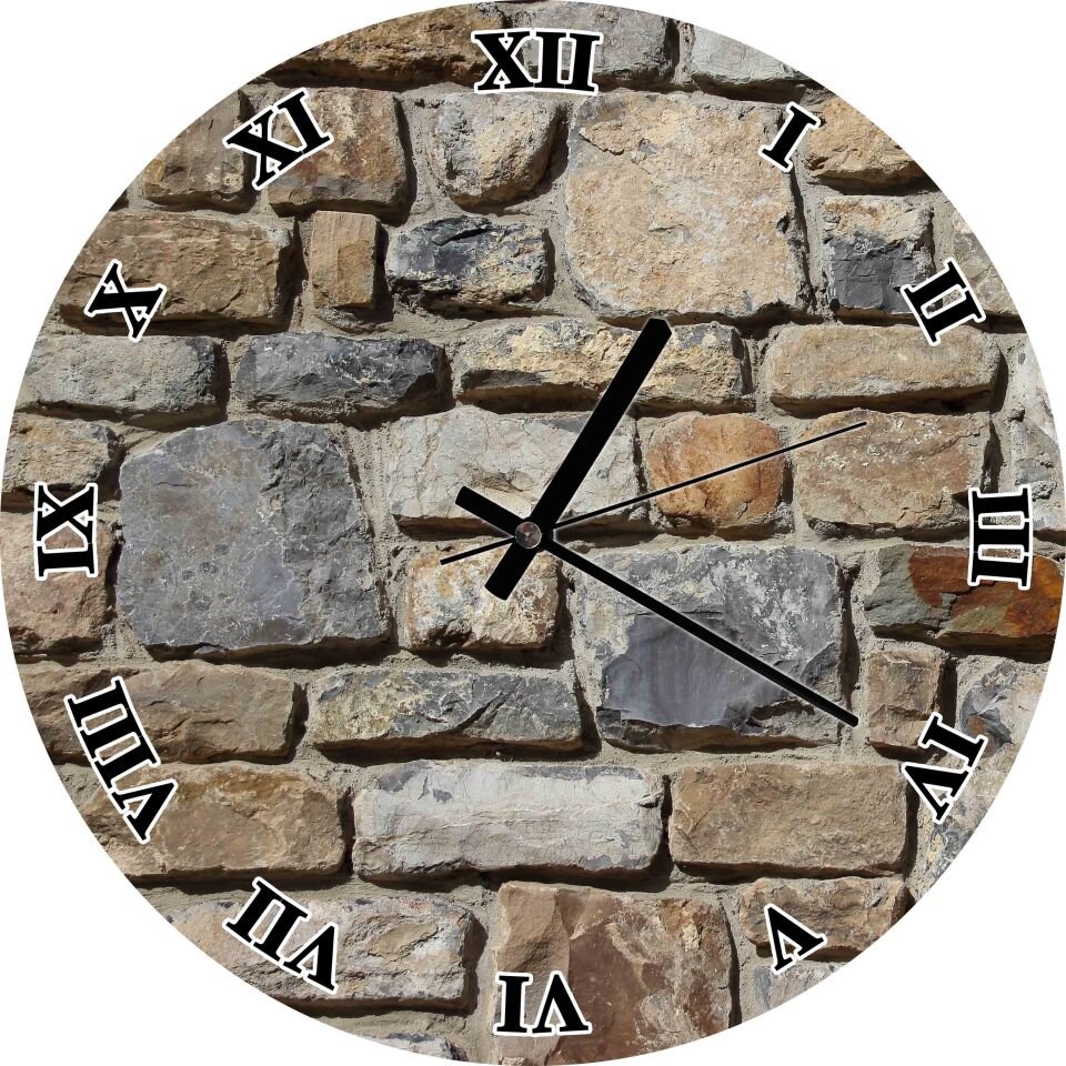 Taş Duvar Görseli Mdf Ahşap Duvar Saati 30 cm Çap