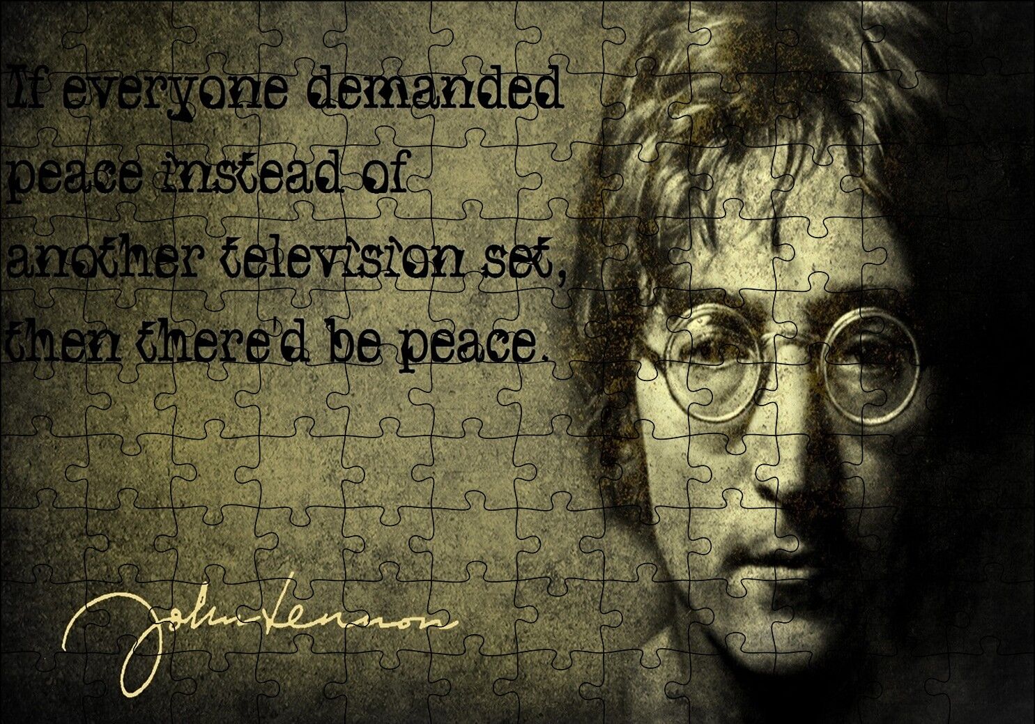 John Lennon Barış Mottosu Puzzle Yapboz MDF Ahşap