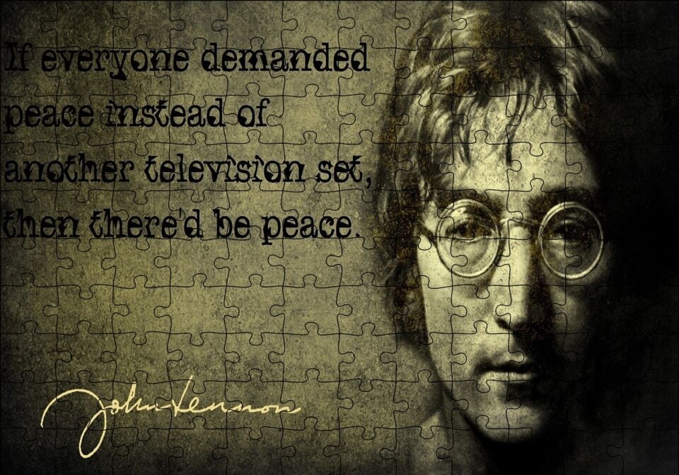 John Lennon Barış Mottosu Puzzle Yapboz MDF Ahşap