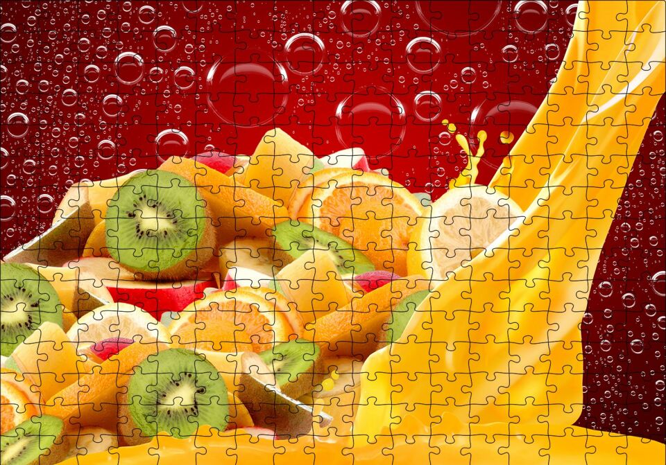 Kiwi, Portakal ve Elma Dilimleri Puzzle Yapboz MDF Ahşap 255 Parça 34 cm X 49 cm