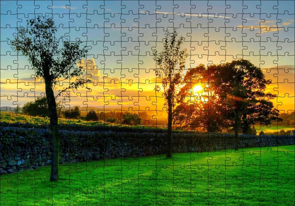 Ağaçlar Arasından Gün Batımı Puzzle Yapboz MDF Ahşap 255 Parça 34 cm X 49 cm