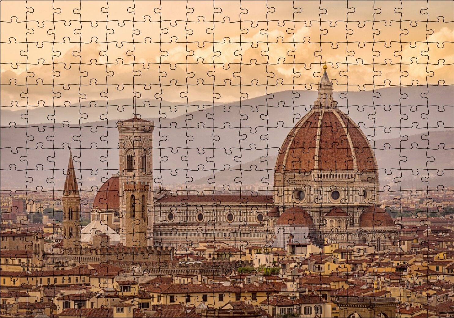 İtalya Floransa Gündoğumunda Şehir Manzarası Puzzle Yapboz MDF Ahşap 255 Parça 34 cm X 49 cm