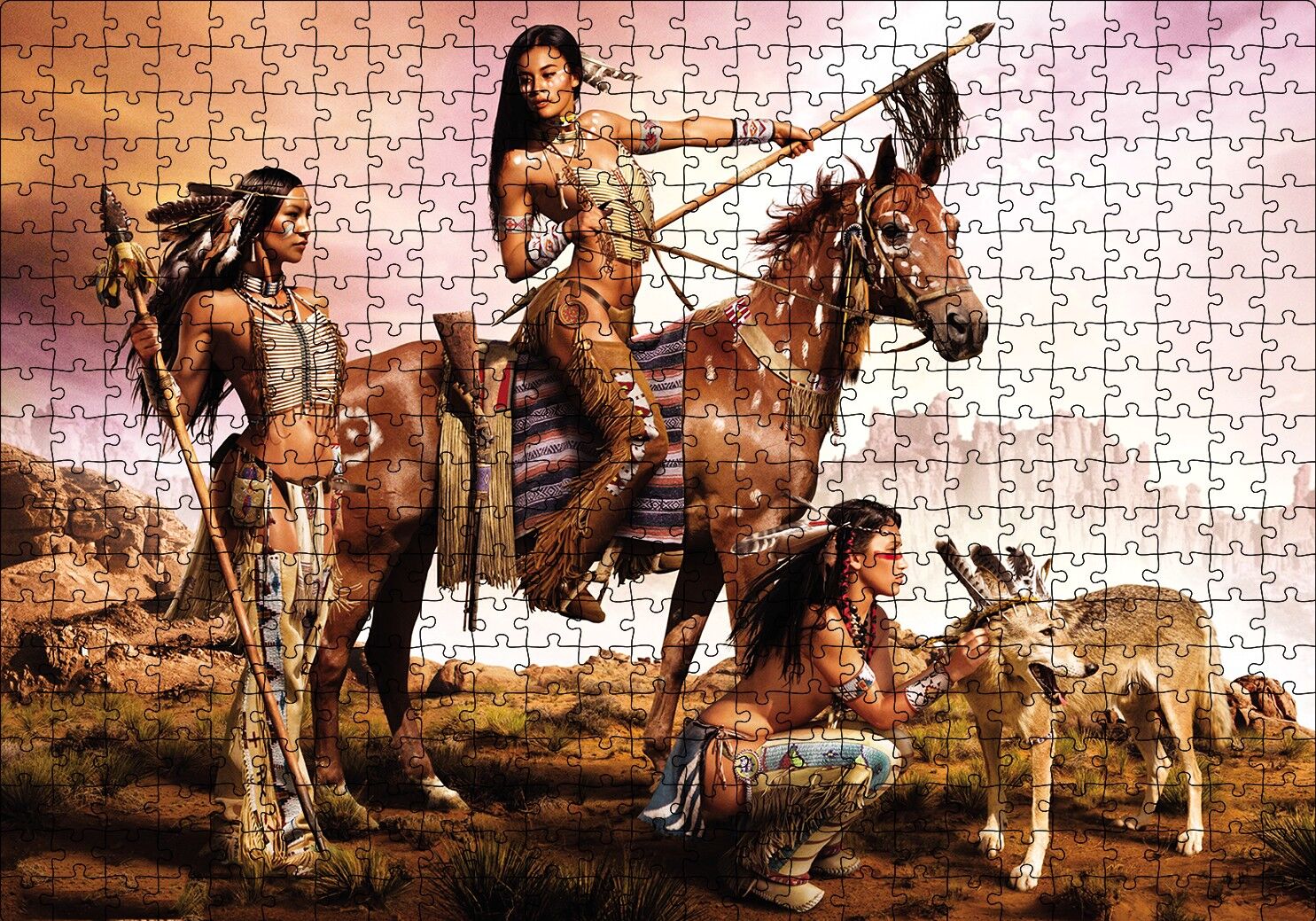 Kızılderili Kadınlar Puzzle Yapboz MDF Ahşap 500 Parça 49 cm X 68 cm