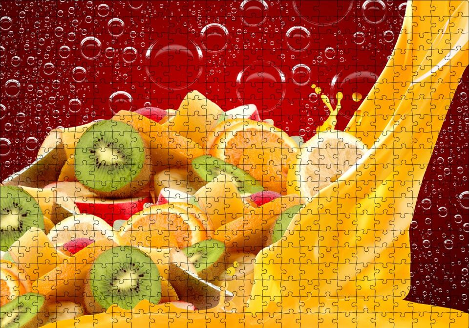 Kiwi, Portakal ve Elma Dilimleri Puzzle Yapboz MDF Ahşap 500 Parça 49 cm X 68 cm