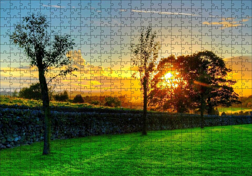 Ağaçlar Arasından Gün Batımı Puzzle Yapboz MDF Ahşap 500 Parça 49 cm X 68 cm