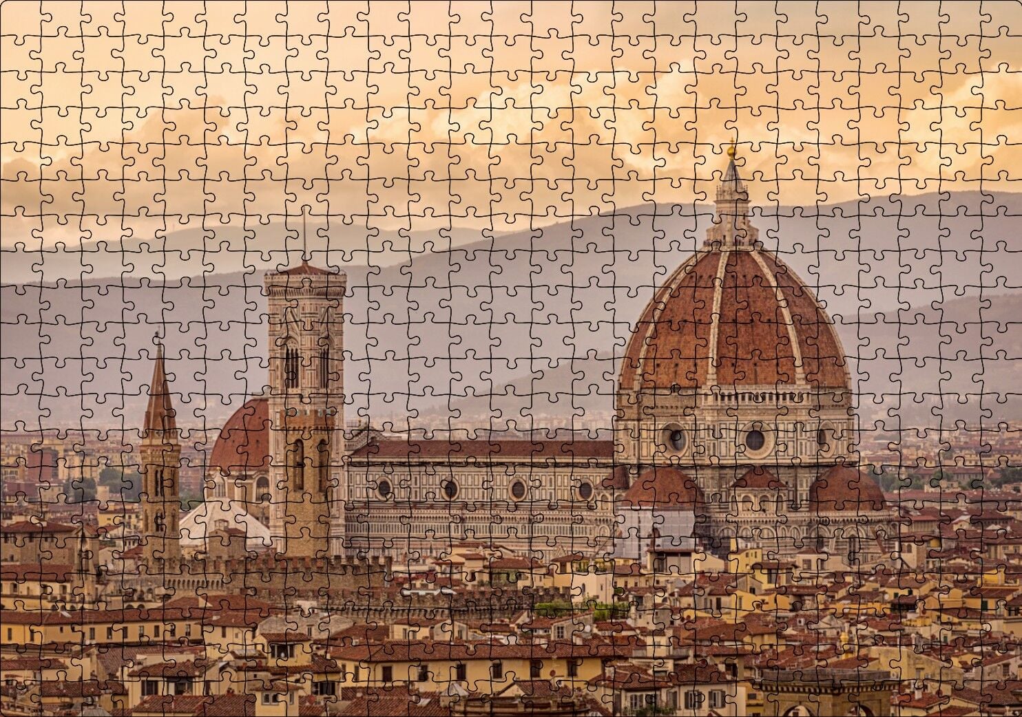İtalya Floransa Gündoğumunda Şehir Manzarası Puzzle Yapboz MDF Ahşap 500 Parça 49 cm X 68 cm