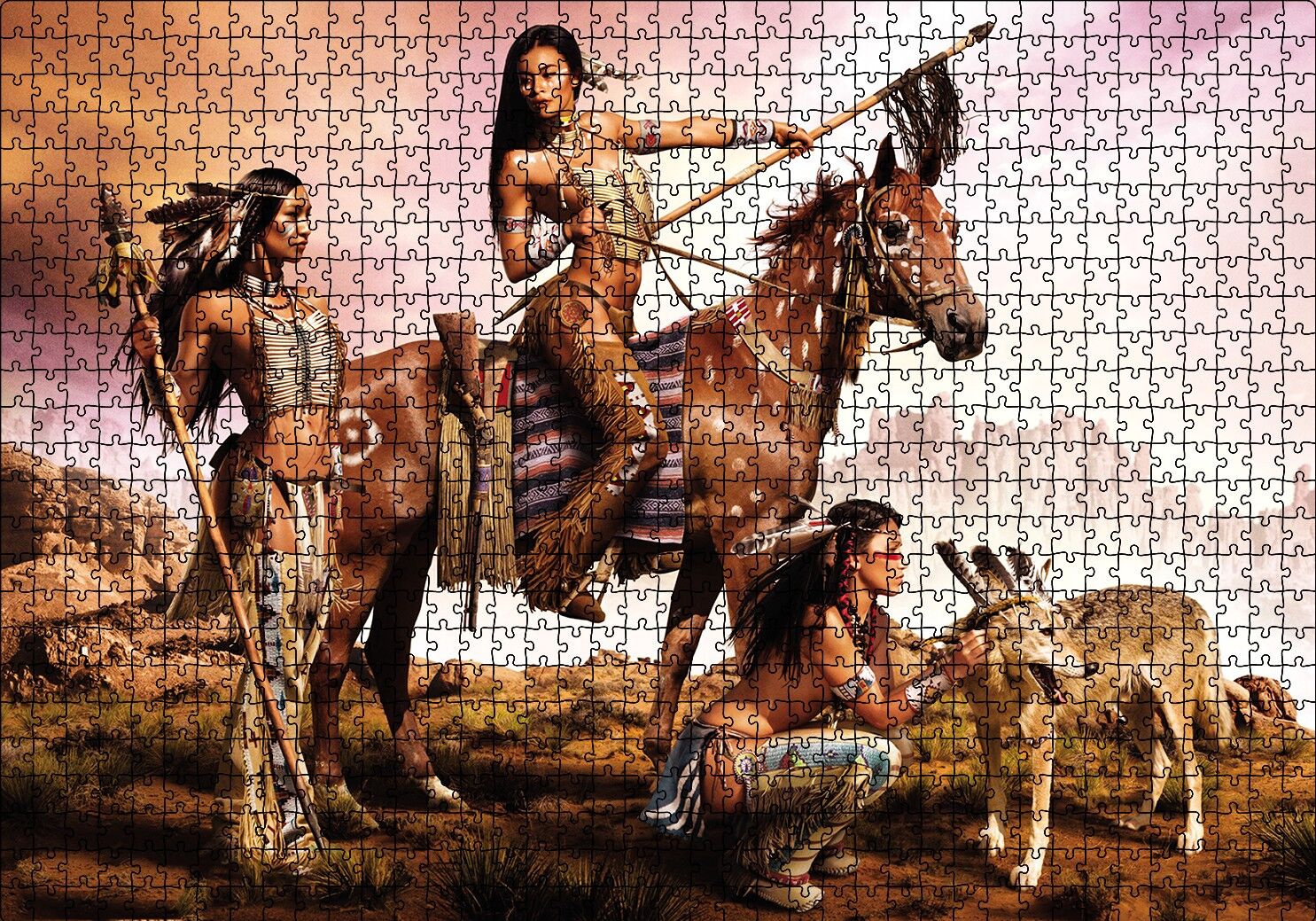 Kızılderili Kadınlar Puzzle Yapboz MDF Ahşap 1000 Parça 49 cm X 68 cm