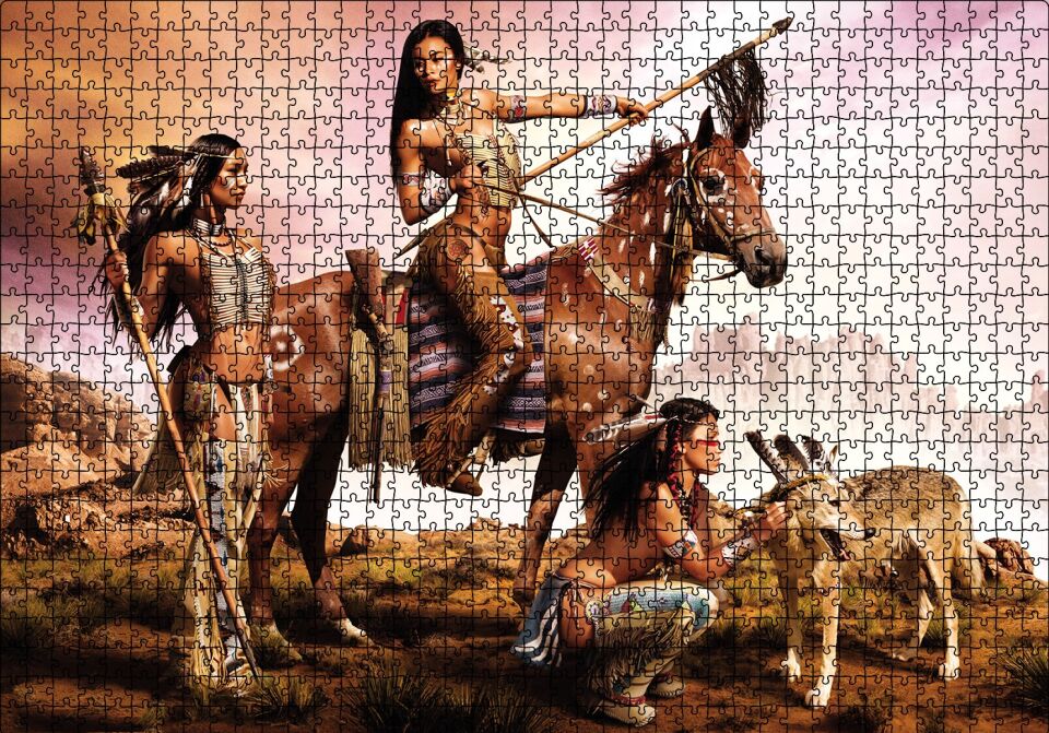 Kızılderili Kadınlar Puzzle Yapboz MDF Ahşap 1000 Parça 49 cm X 68 cm