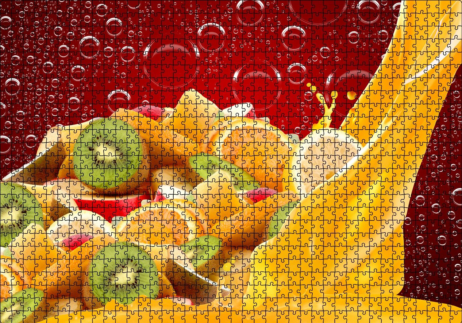 Kiwi, Portakal ve Elma Dilimleri Puzzle Yapboz MDF Ahşap 1000 Parça 49 cm X 68 cm