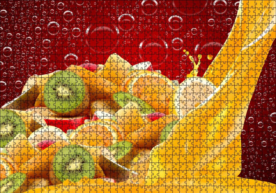 Kiwi, Portakal ve Elma Dilimleri Puzzle Yapboz MDF Ahşap 1000 Parça 49 cm X 68 cm