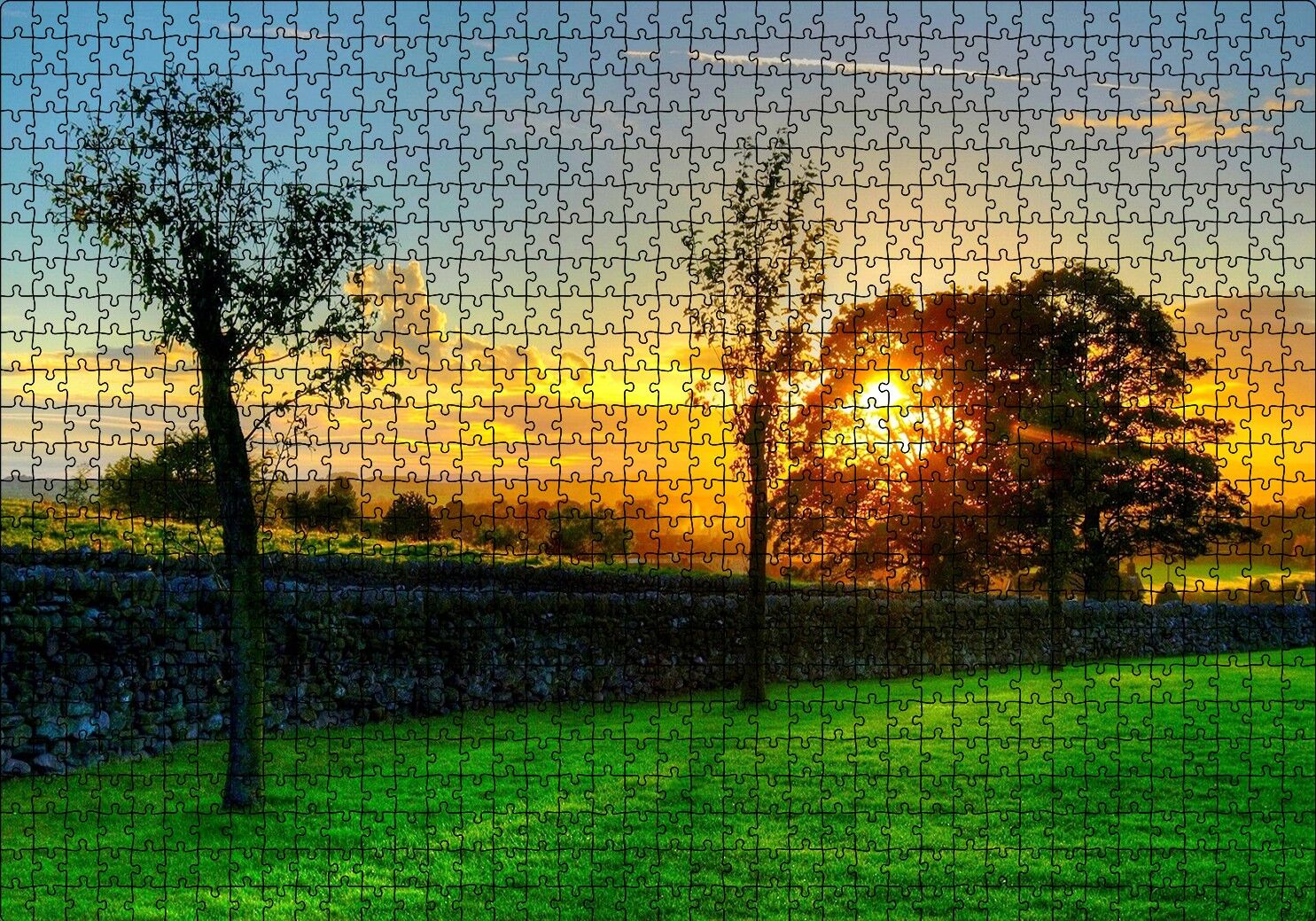 Ağaçlar Arasından Gün Batımı Puzzle Yapboz MDF Ahşap 1000 Parça 49 cm X 68 cm