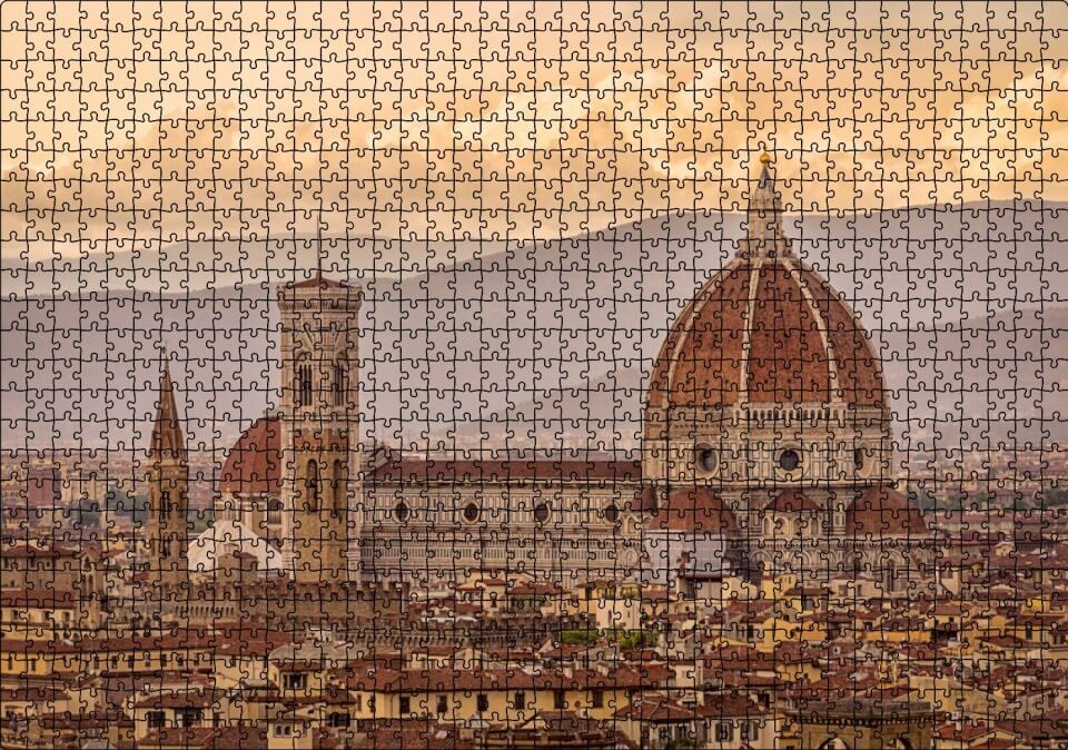 İtalya Floransa Gündoğumunda Şehir Manzarası Puzzle Yapboz MDF Ahşap 1000 Parça 49 cm X 68 cm